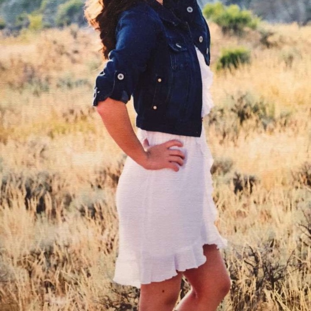 White strapless ruffle dress